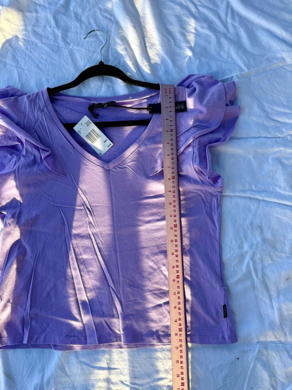 Buffalo David Bitton Lilac Ruffle Sleeve V-Neck Tee - Picture 5 of 9